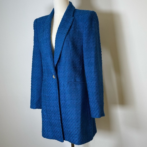 Zara Blue and Gold Quilted Blazer with Notched Lapels SIZE M NWT - Picture 3 of 14